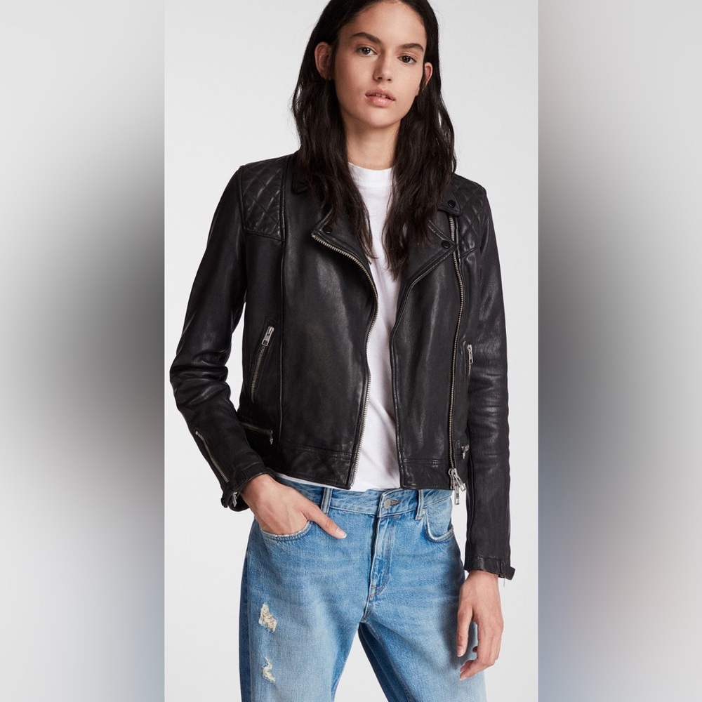 All Saints Conroy Sheep Leather Biker Jacket - Picture 4 of 14